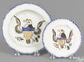 Pearlware blue feather edge cup plate and toddy plate 19th c