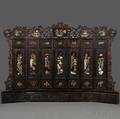 Sevenpanel Inlaid Wood Throne Screen