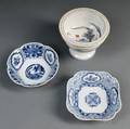 Three Blue and White Bowls with Floral Decoration