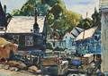 William Lester Stevens American 18881969 Three Framed Watercolors Lobster Shacks Village Street