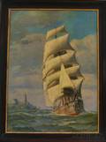 T Bailey American 19th20th Century Fullrigged Ship Along the Coast