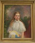 American School 19th Century Portrait of a Young Girl in a White Dress with Straw Hat
