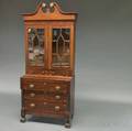 Colonial Revival Carved Mahogany and Mahogany Veneer Inlaid Desk and Bookcase