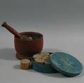 Turned and Redpainted Mortar and Pestle and Spice Box