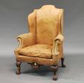 Chippendalestyle Upholstered Mahogany Wing Chair