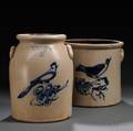 Two Cobaltdecorated Stoneware Crocks