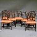 Set of Seven Sheratonstyle Upholstered Carved Mahogany Dining Chairs