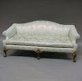 Rococo Chippendalestyle Damaskupholstered Camelback Carved Mahogany Sofa