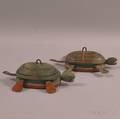 Two Carved and Painted Wood and Sheet Iron and Copper Turtle Ice Fishing Decoys