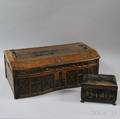 Marquetry and Carved Dometop Box and a Chinese Gilt Lacquered Box
