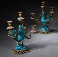 Pair of French Porcelain and Dore Bronze Threelight Candelabra