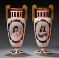 Pair of Bohemian Overlay Glass Portrait Urns