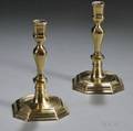 Pair of Queen Anne Brass Octagonalbase Candlesticks