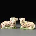 Assembled Pair of Staffordshire Creamcolored Earthenware Ram and Ewe Figures