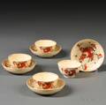 Four Staffordshire Kings Rose Decorated Tea Bowls and Saucers