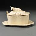 Staffordshire Creamcolored Earthenware Butter Tub Cover and Stand
