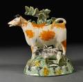 Staffordshire Earthenware Bocage Cow Creamer Group