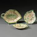 Three Staffordshire Creamcolored Earthenware Leafform Dishes