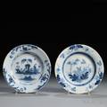 Two English Delftware Blue and White Plates