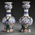 Pair of Dutch Delft Polychrome Decorated Vases