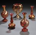 Five Bohemian Mosertype Glass Vases