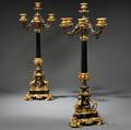 Pair of Neoclassical Sevenlight Parcelgilt Bronze and Slate Candelabra