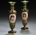 Pair of Bohemian Glass Portrait Vases