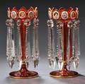 Pair of Bohemian Cranberry Glass Girandoles