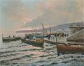 Andrea Fortini Italian 19021977 Fishing Boats Ashore at Dusk