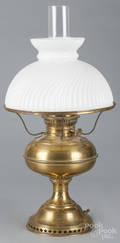 Bradley  Hubbard brass fluid lamp with a milk glass shade