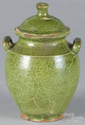 Green glaze redware lidded jar