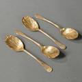 Cased Set of Four English Gilt Sterling Silver Shellform Serving Spoons