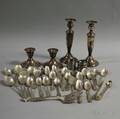 Group of Mostly Silver Flatware and Candlesticks