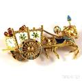 Italian 18kt Gold and Enamel Horse and Cart Pin