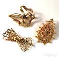 Three Pieces of Gold Gemset Jewelry