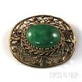 14kt Gold Filigreemounted Jade Brooch