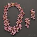 Miriam Haskell Pink Glass and Crystal Festoon Necklace and Earrings
