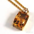 18kt Gold Citrine and Diamond Pendant on Chain