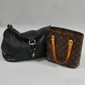 Louis Vuitton Small Brown Leather Monogram Bucket Handbag
