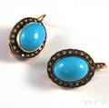 Pair of 14kt Rose Gold Cabochon Turquoise and Diamond Earrings