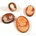 Four Pieces of Shellcarved Cameo Jewelry