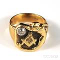 Gentlemans 14kt Gold and Diamond Masonic Ring