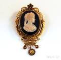 14kt Goldframed Onyx Portrait Cameo PendantBrooch