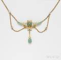 Art Nouveau 14kt Gold and Enamel Lavalierestyle Pendant Necklace