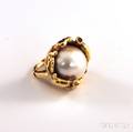 14kt Gold Mabe Pearl and Diamond Cocktail Ring
