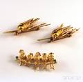 Three Gold Gemset Bird Brooches