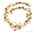 Hammered 14kt Gold Gemset Circle Necklace