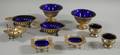 Nine Silverplated Cobalt Glasslined Articles