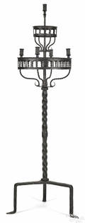 Gothic style wrought and cast iron twotier candlestand 19th c
