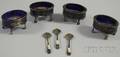 Set of Four Reticulated English Silver Cobalt Glasslined Master Salts